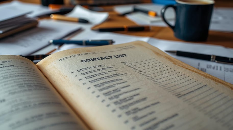 An image of a static contact list sitting on a desk that seems a bit untidy, a bit hectic.